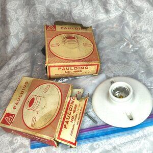 2 Vintage white 4" Paulding Porcelain Light fixtures with ruined boxes 1625 NOS